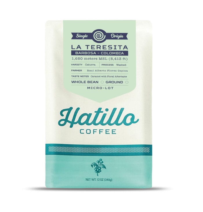 Catalogue image of a Hatillo Coffee's 12 oz bag of single origin micro-lot specialty coffee from La Teresita farm in Barbosa, Antioquia